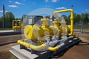 There are additional equipment distribution gas transport compressors for pumping natural gas on yellow gas pipeline