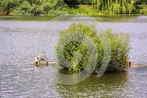 There is an artificial island in the lake