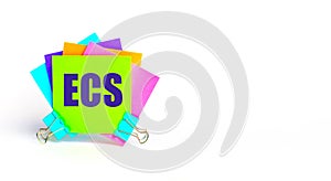 There are bright multi-colored stickers with the text ECS Electronic Clearing Service. Copy space