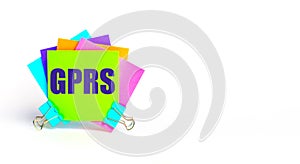 There are bright multi-colored stickers with the text GPRS General Packet Radio Service. Copy space
