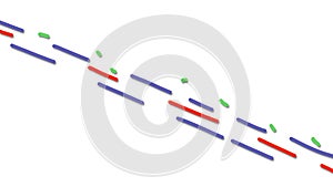 There is a diagonal stream of long and short laser beams