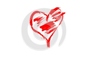 There is drawn red heart on the white background. Happy Valentine`s Day.