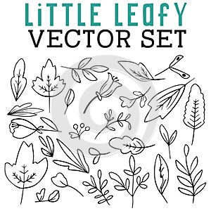 LIttle Leafy Vector Set with lined stems, leaves, and leaf