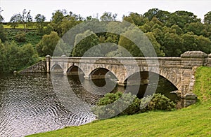 Bridge over Leighton Reservoir in Swinton, Ripon, North Yorkshire, England. photo