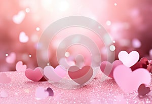 there are many pink hearts scattered on a pink background