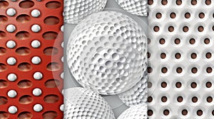 There is a set of seamless patterns of pigskin leather with laces and black lines, set against a white background with photo