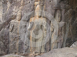 There are three special carvings in the Buduruwagal photo