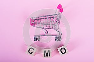 There is wood cube with the word CMO. It is an abbreviation for Chief Marketing Officer as eye-catching image photo