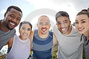 Theres space for you too if youd like to join us. Portrait of a group of sporty young people standing together in a