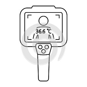 Thermal camera. Body temperature checks by infrared thermographic camera. Thermal Imaging Systems. Scan people`s temperature.