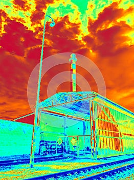 Thermal color spectre scale of town heating plant. Fuel oil combustion and bulilding cogeneration unit.  Infra or thermo