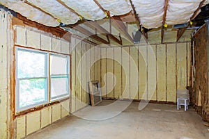 thermal and hidro insulation with spray foam at house construction photo
