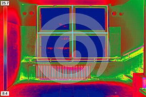 Thermal Image of Radiator Heater and a window on a building