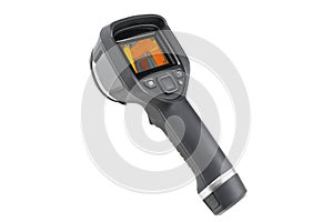 Thermal imager isolated on a white background. Monitoring the temperature distribution of the investigated surface. Thermal