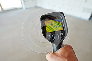 thermal imaging camera inspection for temperature check and finding heating pipes in floor