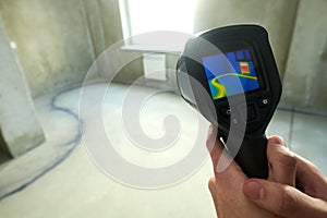 thermal imaging camera inspection for temperature check and finding heating pipes in floor