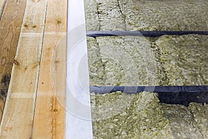 Thermal insulation of the floor in the frame house, vapor barrier, lags