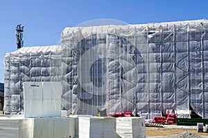 Thermal insulation materials at the multi-storey residential building under renovation