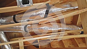 Thermal insulation in process of construction frame attic house newly constructed home