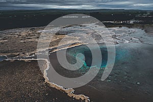 Thermal lake Blesi and Strokkur Geysir, Golden circle route