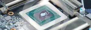 Thermal paste lying on processor from video card closeup