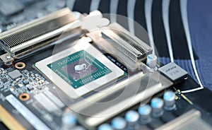 Thermal paste lying on processor from video card closeup