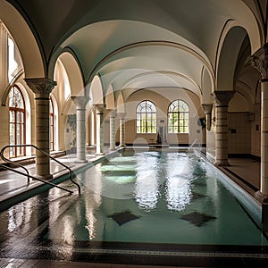Thermal pools in the SPA interior with ceiling lighting, thermal water supports the healing process and strengthens the immune photo