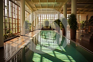 Thermal pools in the SPA interior with ceiling lighting, thermal water supports the healing process and strengthens the immune