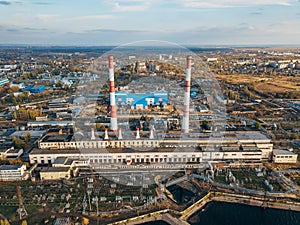 Thermal power plant. Aerial view from drone