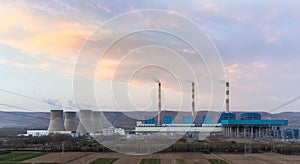 Thermal power plant at dusk