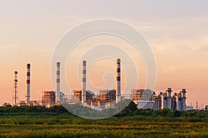 Thermal power plant at sunset