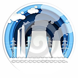 Thermal power plant vector illustration in paper art style