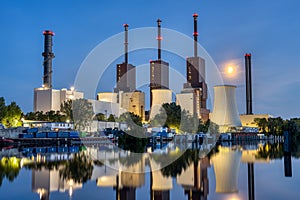 A thermal power station in Berlin at night