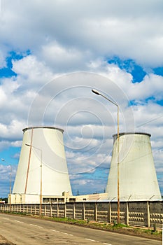 Thermal power station, industrial landscape with big chimneys