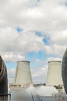 Thermal power station, industrial landscape with big chimneys