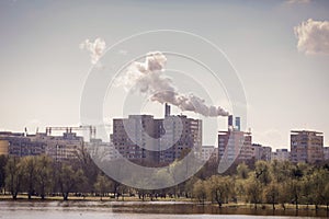 Thermal power station in an old communist type block of flats neighborhood in Bucharest