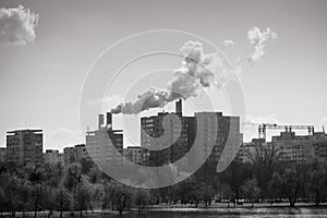 Thermal power station in an old communist type block of flats neighborhood in Bucharest