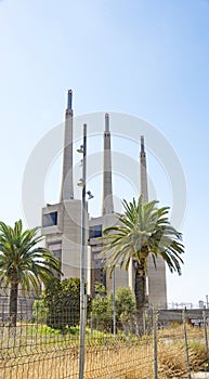 Thermal power station of the three chimneys in Sant Adriá del Besós, Barcelona