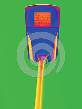 Thermal radiation. Thermovision scan of street lamp pole