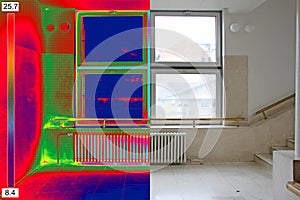 Thermal and real Image of Radiator Heater and a window on a buil