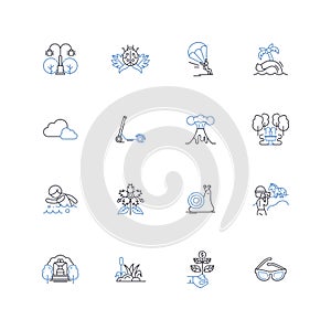 Thermal regulation line icons collection. Thermoregulation, Homeostasis, Sweat, Shivering, Vasodilation photo