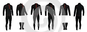 Thermal underwear set on background. Winter sports clothes