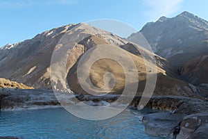 Thermal water pools at Termas Valle de Colina, CajÃÂ³n del Maipo, a popular tourist destination in Chile, South America photo