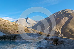 Thermal water pools at Termas Valle de Colina, CajÃÂ³n del Maipo, a popular tourist destination in Chile, South America photo