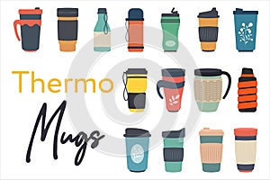 Thermo cup icons set flat vector. Coffee cup. Cap beverage isolated