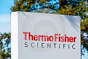 Thermo Fisher Scientific sign at the biotechnology product development company office in Silicon Valley, the high-tech hub of San