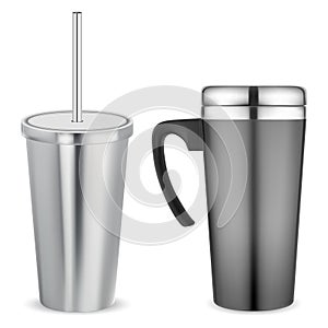 Thermo mug, metal travel cup. Stainless cup vacuum