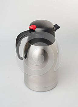 Thermo or Thermo flask from stainless stee on background.