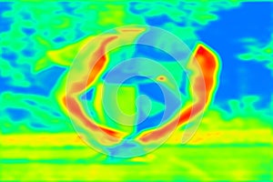 Thermographic scan of a human body within exercise. Different temperatures