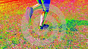 Thermographic scan of running legs showing different temperature in a range of colors. Infra camera view of human body